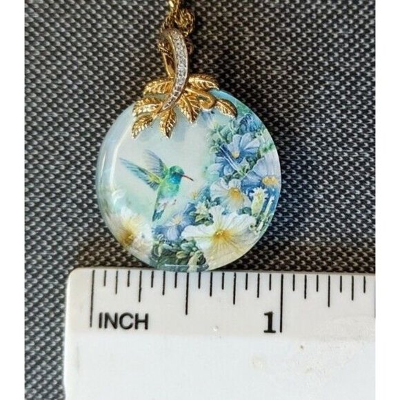 Lena Hummingbird Necklace Glass Round Pendant Boho Spring Summer Birds - Picture 6 of 7